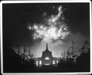 Fireworks light the night sky over the Coliseum