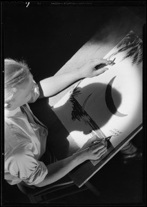 Dean Avery at drawing board, Southern California, 1930