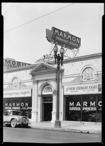 Neon signs on Pelton stores, Southern California, 1928