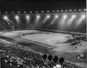 Night scene of a rodeo at Coliseum