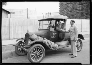 Nelson Price tires on Ford to Chicago & return, Southern California, 1925
