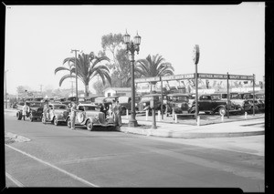 Used car parade at Fortner's, Southern California, 1934