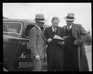 End of Studebaker 60,000 mile run, Los Angeles, CA, 1934