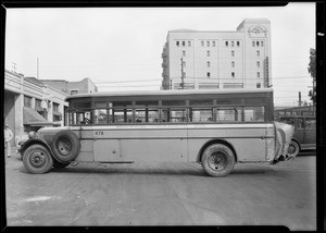 Greyhound bus in accident, Southern California, 1930