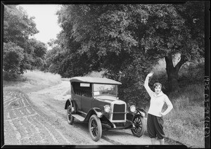 Chevrolet and oak trees, Southern California, 1926