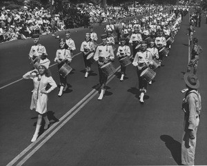 American Legion parade, Long Beach, drum corps, drum majorette