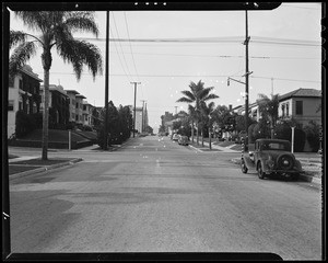 Intersection of West 9th Street and South Berendo Street, Los Angeles, CA, 1940