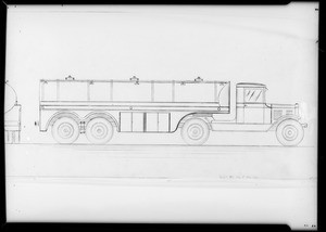 Line drawing of trucks, Southern California, 1931