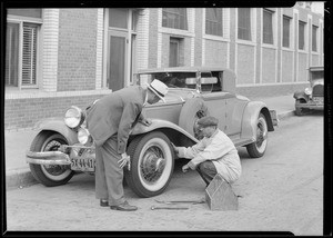 Dayton tires on Cord automobile, Southern California, 1930