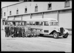 Japanese with school bus, Southern California, 1935