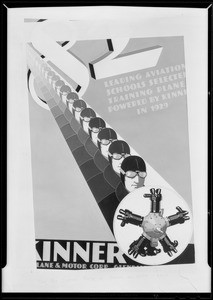 Poster of heads and motor in circle, Kinner, Southern California, 1930