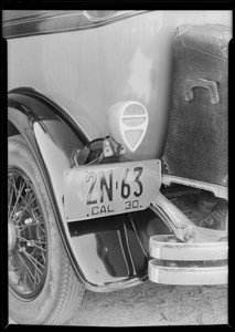 Tail lamp on DeSoto car, Southern California, 1930