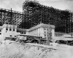 Construction of the Los Angeles County Hospital on State Street in east Los Angeles