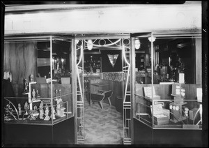 Interior and doorway of drugstore, Southern California, 1931