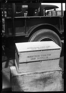 Crate of eggs for zeppelin, Southern California, 1929