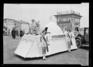 Mission Orange drink float in Venice parade, Southern California, 1926