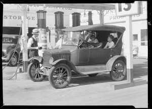 Limousine at Union service station, Southern California, 1932
