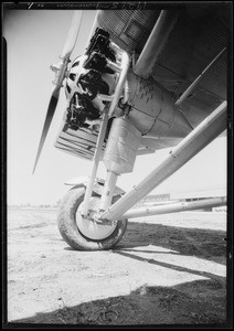 Straight front view of new plane & odd shot of motor, Southern California, 1929