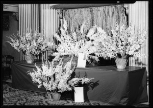 Table of gladioli at Biltmore Hotel, Los Angeles, CA, 1932