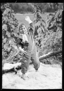 Eleanor in snow and Christmas card, Southern California, 1934