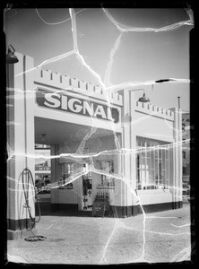 Signs at different oil stations, Southern California, 1935