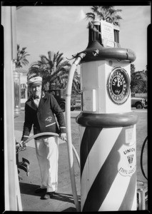 New uniforms at service station, Southern California, 1931