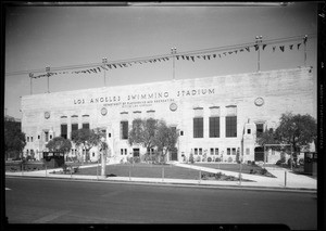 Exterior views of swimming stadium, Southern California, 1932