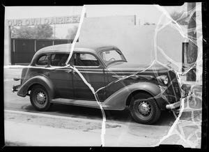 Damage on 1936 DeSoto sedan, Primo Tincin owner and assured, Southern California, 1936