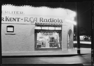 Showing sign in radio store at Figueroa Street and Vernon, Los Angeles, CA, 1929