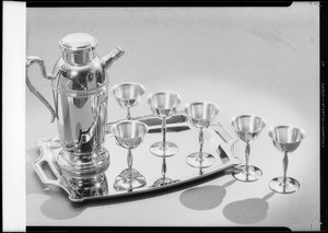 Mixer & goblets on tray in silver, Southern California, 1933