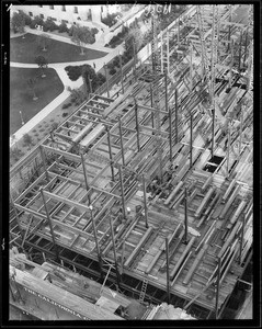 California Club under construction & views of 6th Street from new Richfield Building, Los Angeles, CA, 1929