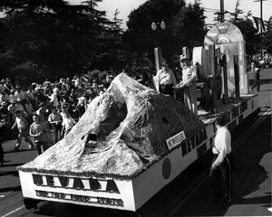 American Legion parade, float from the State of Nevada, the "Tax Free State", featuring Nevada's ranching and mining industries