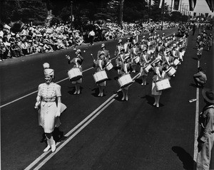 American Legion parade, Long Beach, drum corps, drum majorette