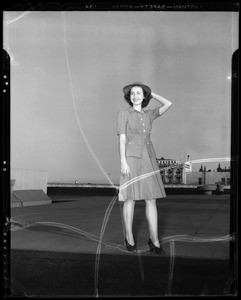 College girl on roof, Los Angeles, CA, 1940