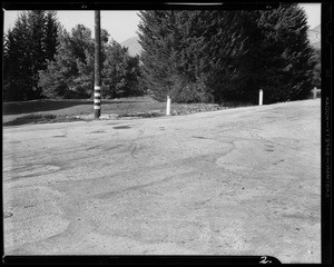 Skidmarks at Santa Anita Drive and Valley View, Altadena, CA, 1941