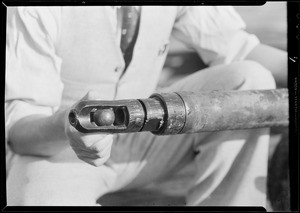 Taking core from well at Dominguez field, Carson, CA, 1932