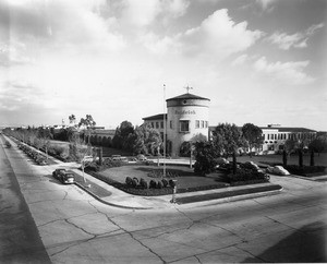 The grounds for the Goodrich Rubber Company seen from the corner of Olympic Boulevard and Goodrich Boulevard