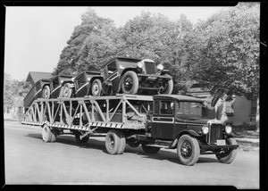 Trucks on truck, Taylor Truck & Trailer Co., Southern California, 1930