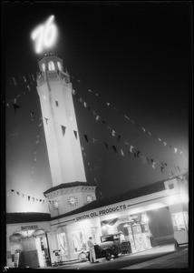 Night shots of new Union Oil Co. station, Southern California, 1933