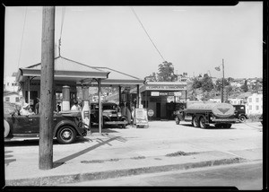 Gas station and factory interior, Southern California, 1932