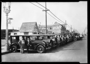 Studio Transportation cars & trucks equipped with Racine tires, Bushon Tire Co., Los Angeles, CA, 1928