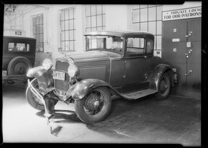 M. Jordan's Ford coupe, Pelligrini garage, Glendale, CA, 1932