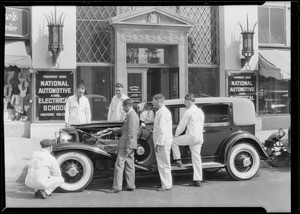 Cord front wheel drive in front of National Auto School, Southern California, 1929