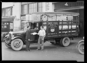 Home study student driving truck, Southern California, 1930