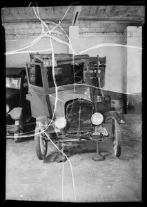 Wrecked Ford stake body truck, Hammond Lumber Co., assured, Southern California, 1935