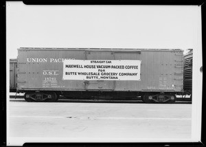 Freight car with sign, Southern California, 1931