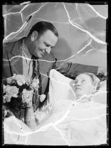 Wallace Beery and Mabel Stark at hospital, Southern California, 1935