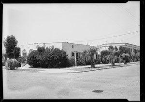 8 flat stucco at Wilcox Avenue & Cerritos Place, single & double houses at Ridgewood & Fernwood, two story building at Beverly Boulevard & North New Hampshire Avenue, Los Angeles, CA, 1934