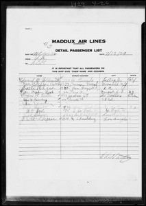 Copy of passenger list of July 13th, Southern California, 1929