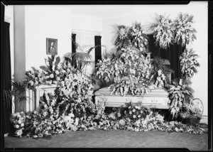 Flowers and casket, Southern California, 1931